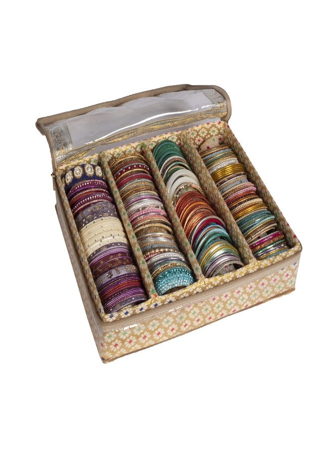 HomeStrap 4 Rod Brocade Design Bangle Set Storage Box Organizer (Golden) - Image 1